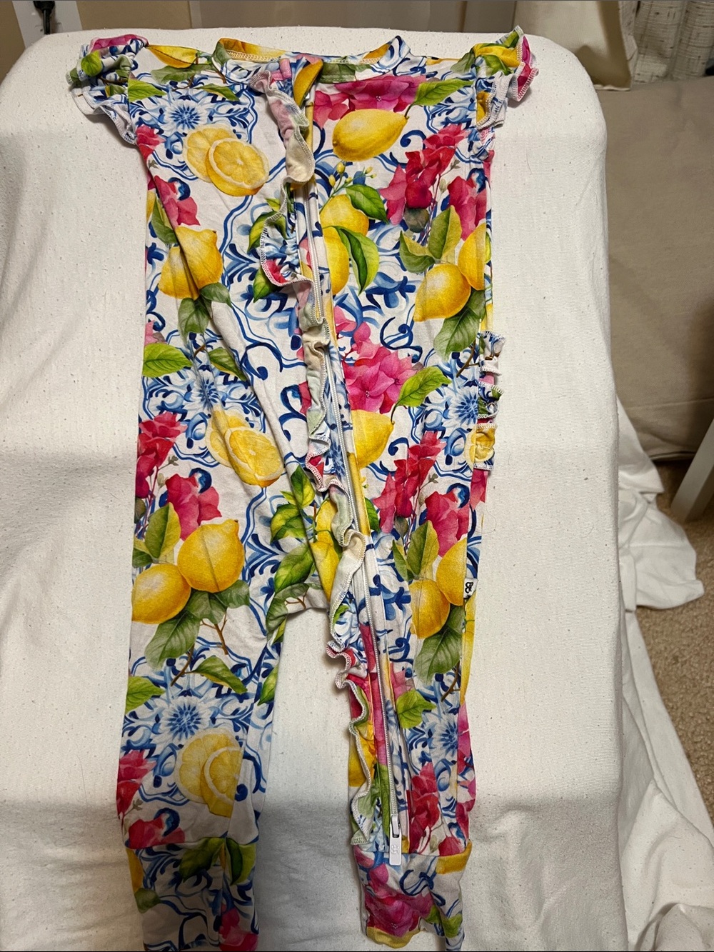 Bums & Roses Retired Carpe Lemon Cap Sleeve Romper | 6–9M | Bamboo